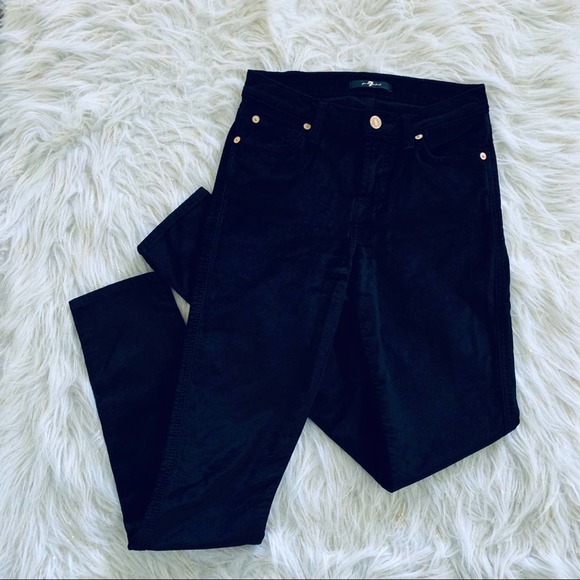 7FAM 7 For All Mankind Stretch Black Velvet Skinny Ankle Jean 25 - Picture 3 of 8